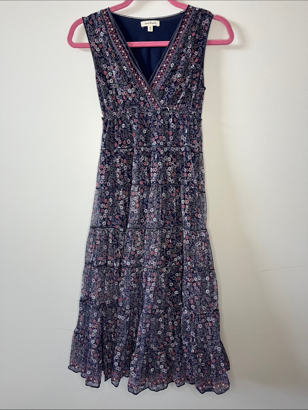 Max studio dainty floral print tiered babydoll v-neck sleeveless spring dress - Picture 2 of 9